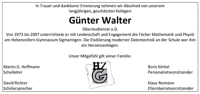 Nachruf für Günter Walter